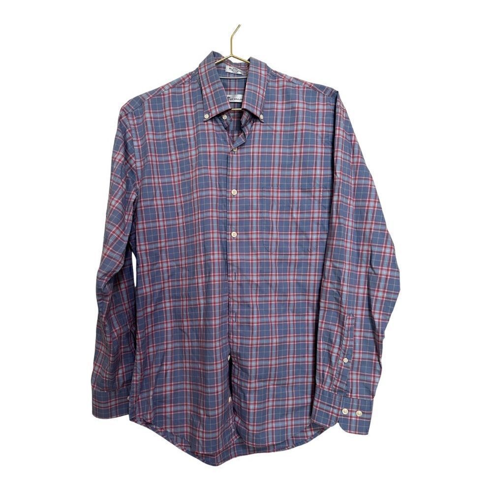 Peter Millar | Mens Plaid Long Sleeve Button Down Cotton Blend Golfing Shirt | M